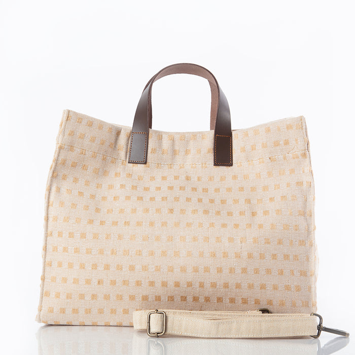 Jute & Leather Satchel Tote Bag