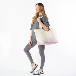 Powder Pink Block Print Large Classic Tote