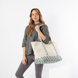 Aqua Block Print Large Classic Tote