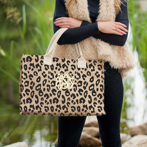Leopard Burlap Tote Bag 