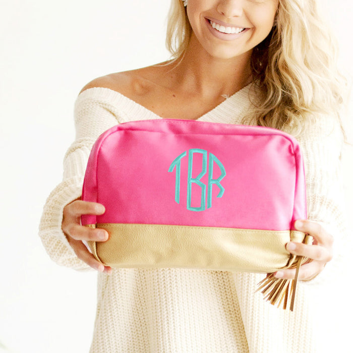 Hot Pink Cabana Cosmetic Bag