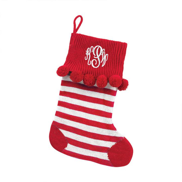 Red Stripe Pom-Pom Knit Stocking