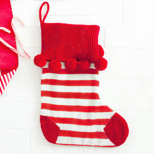 Red Stripe Pom-Pom Knit Stocking 