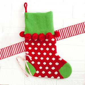 Red Dot Pom-Pom Knit Stocking