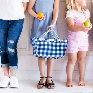 Navy Check Mini Market Tote