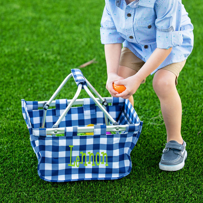 Navy Check Mini Market Tote