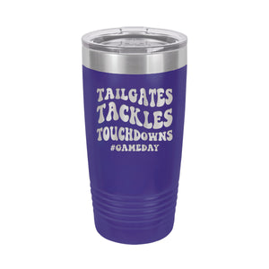 Tailgates, Tackles, Touchdowns Purple 20 oz. Insulated Tumbler
