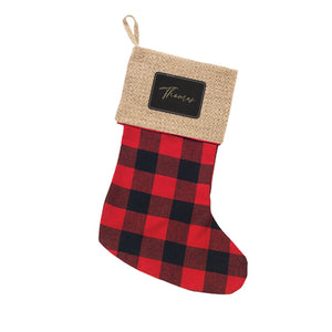 Red Buffalo Check Black Patch Burlap Stocking 