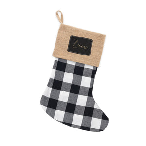 Black Buffalo Check Black Patch Burlap Stocking 